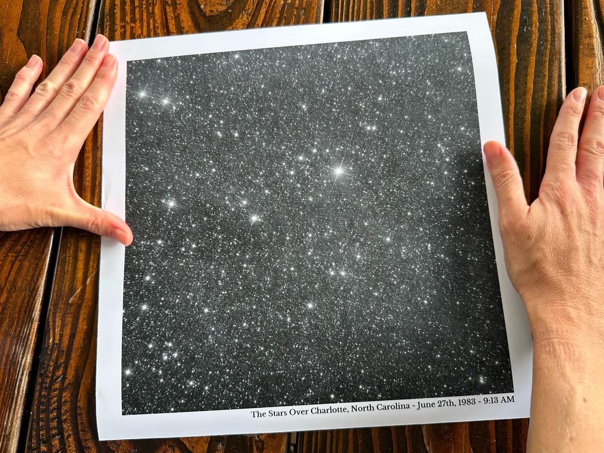 The Stars Over Charlotte — 12" custom star map — Charlotte, NC, June 27th 1983