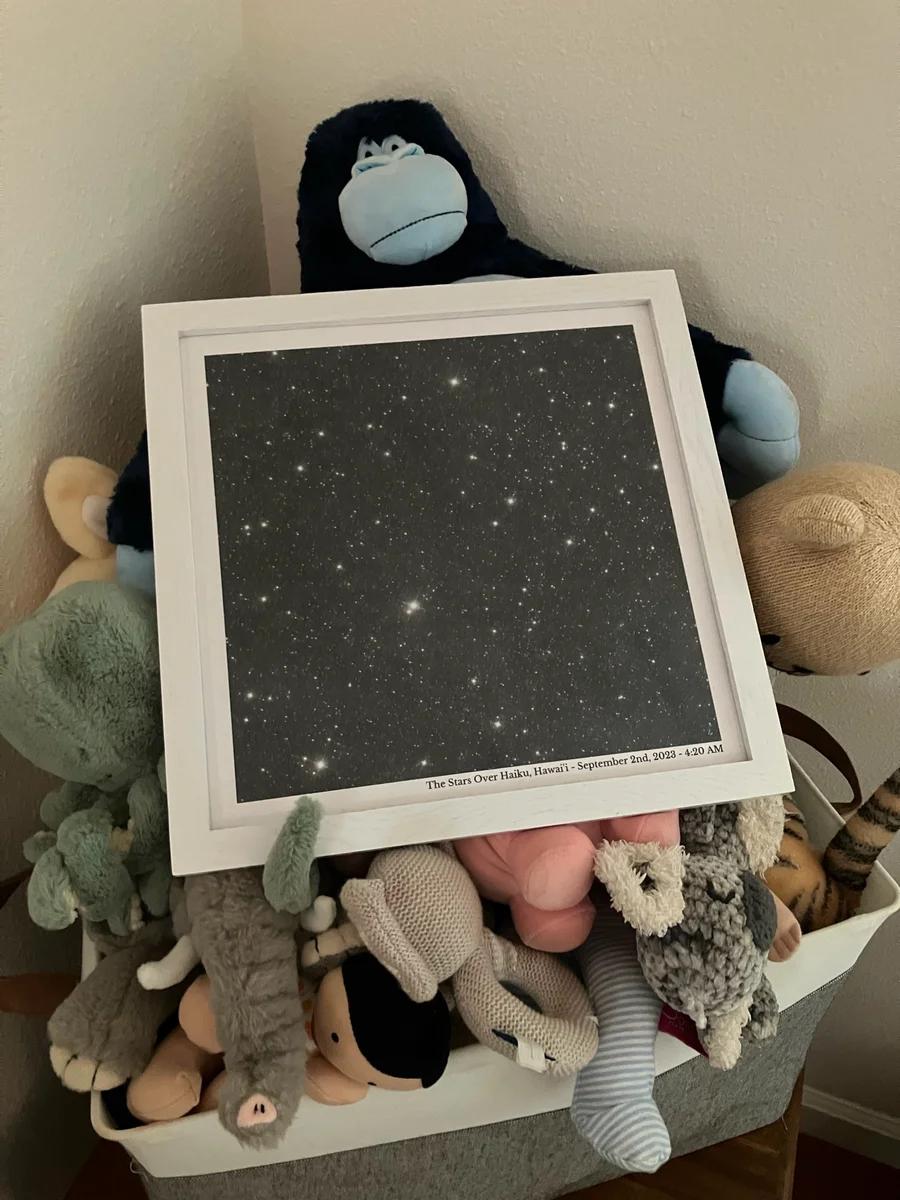 White Frame — Nursery — The stars over Haiku, Hawai'i in a white frame