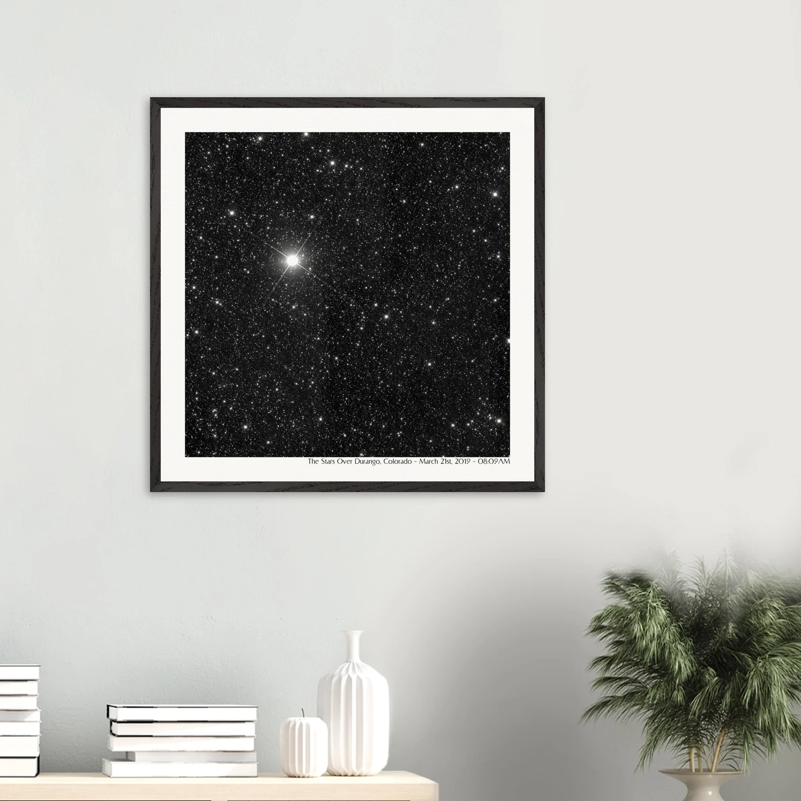 28x28" star map print displayed in a modern living room